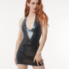 Rewired Latex Mini Dress – Halterneck Cut-Out Design in Nightshade Blue