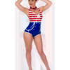 Vintage-Inspired Sailor Latex Bodysuit – Striped Retro Nautical Look with Back Zipper