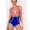 Vintage-Inspired Sailor Latex Bodysuit – Striped Retro Nautical Look with Back Zipper