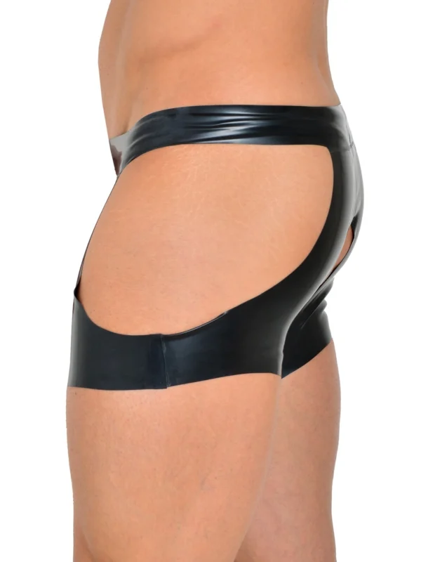 Fully Open Latex Fetish Boxer Shorts – Black Cut-Out Rear and Front Access