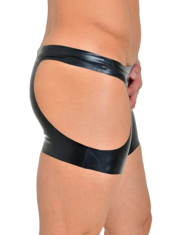 Fully Open Latex Fetish Boxer Shorts – Black Cut-Out Rear and Front Access