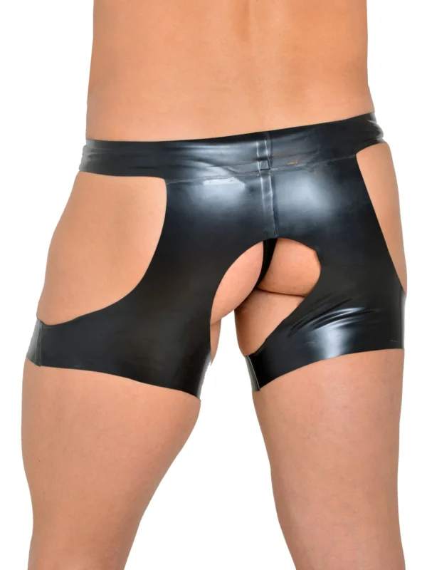 Fully Open Latex Fetish Boxer Shorts – Black Cut-Out Rear and Front Access