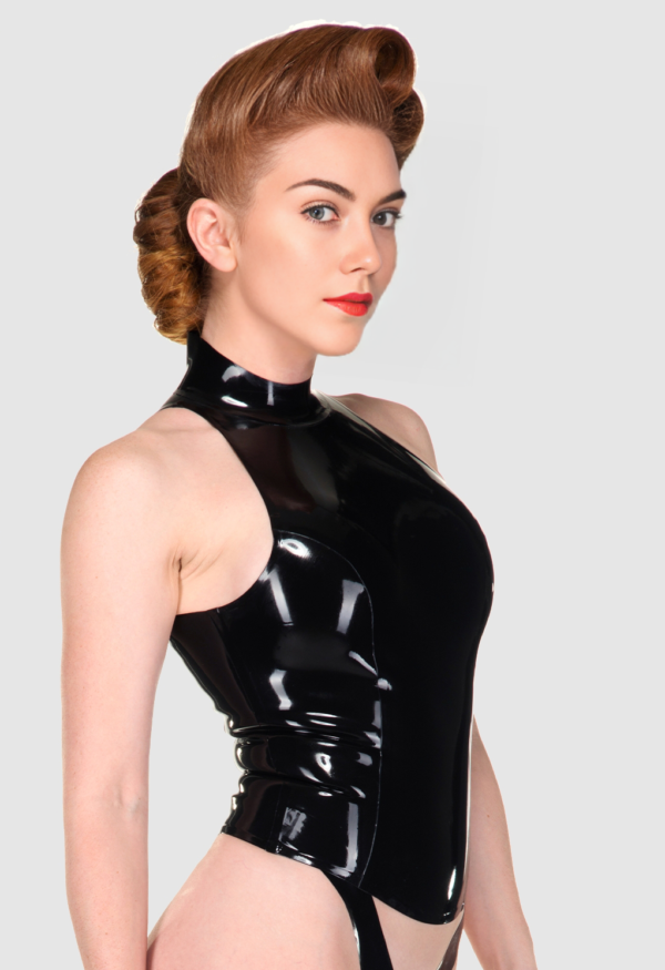 Sleek High-Neck Latex Halter Top – Minimalist Elegance