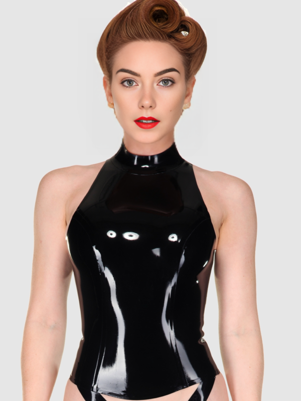 Sleek High-Neck Latex Halter Top – Minimalist Elegance