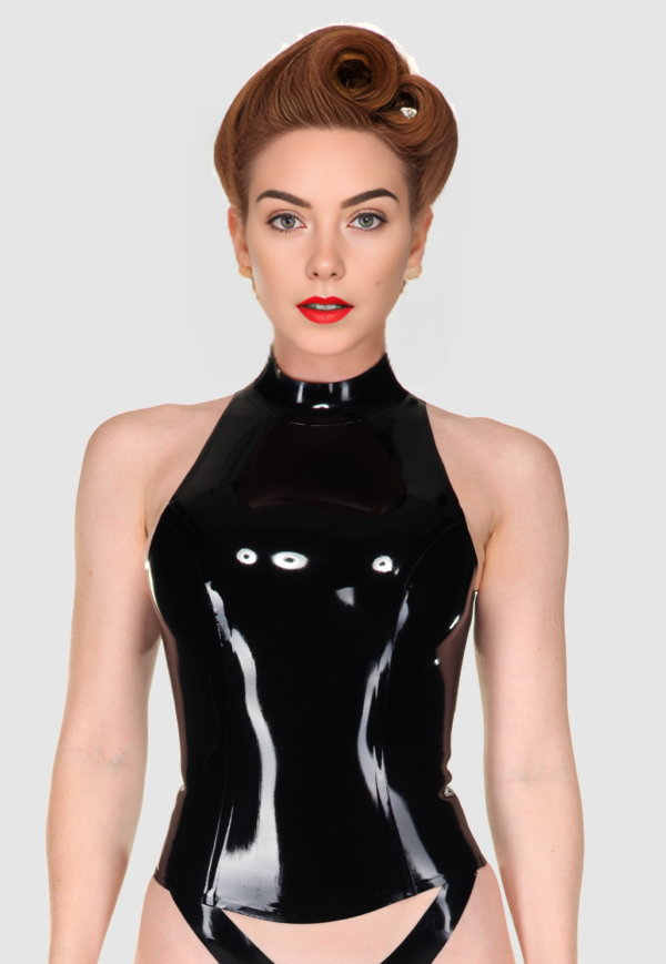 Sleek High-Neck Latex Halter Top – Minimalist Elegance