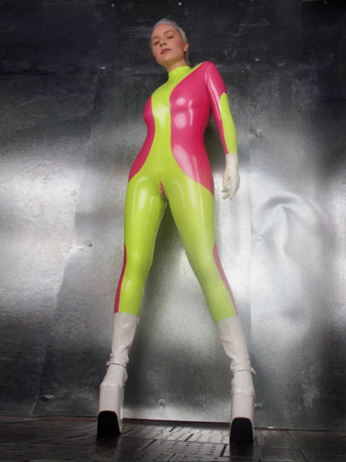Futuristic Two-Tone Latex Catsuit with Dual Zipper