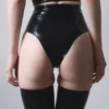 High-Waisted Latex Knickers with Front-to-Back Zipper – Black Rubber Panties