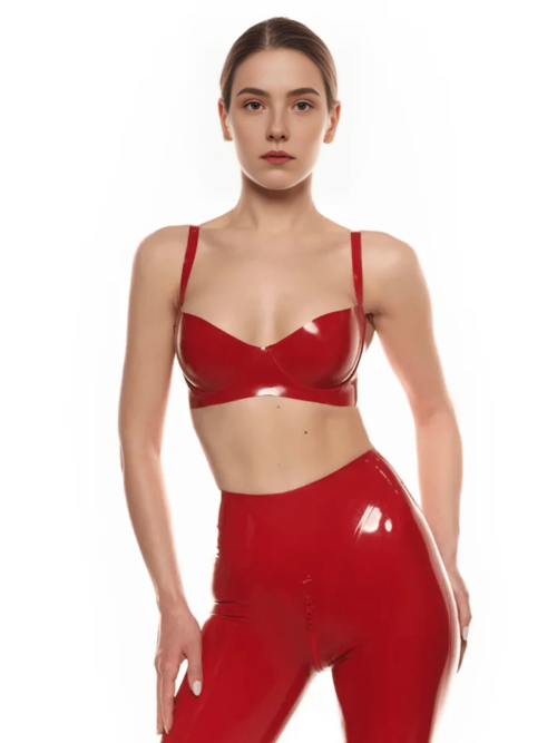 Stella Red Latex Bra – Adjustable Straps & Back Snaps
