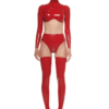 Glossy Red Latex Crop Top with Back Zipper – Long Sleeve, High Neck