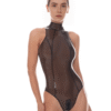 Smoky Black Latex Bodysuit and Stockings Set with Dual Zippers