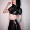 High-Waist Black Latex Skater Skirt – Handmade Custom Fit