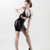 High Waist Black Latex Mini Skirt with Zipper Front