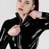 Luxe Black Latex Long Sleeve Zip-Front Crop Top – High Shine Fetish Wear