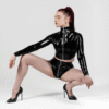 Luxe Black Latex Long Sleeve Zip-Front Crop Top – High Shine Fetish Wear