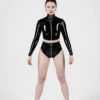 Luxe Black Latex Long Sleeve Zip-Front Crop Top – High Shine Fetish Wear