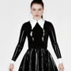 Elegant Latex Long Sleeve Skater Dress with White Collar – High Shine Fetish Fashion