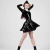Elegant Latex Long Sleeve Skater Dress with White Collar – High Shine Fetish Fashion