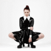 Elegant Latex Long Sleeve Skater Dress with White Collar – High Shine Fetish Fashion