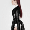 Elegant Latex Long Sleeve Skater Dress with White Collar – High Shine Fetish Fashion