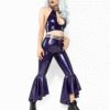 Vintage Flare High-Waist Latex Pants with Decorative Waistband