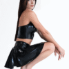 Latex Skater Skirt and Zipper Bustier Top Set – Bold and Curvy Two-Piece Outfit