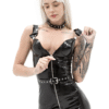 Seductive Latex Cocktail Mini Dress with Belt and Zipper – Black