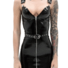 Seductive Latex Cocktail Mini Dress with Belt and Zipper – Black