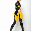 Bold Yellow-Black Latex Catsuit with Front Buckles