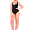 Classic Black Latex Bodysuit with Dual Shoulder Straps and Front Zipper