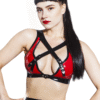 Crossover Buckled Latex Bra Top – Black & Red Contrast