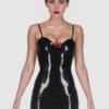 Sweetheart Neckline Latex Mini Dress with Bow Accent