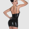Sweetheart Neckline Latex Mini Dress with Bow Accent