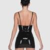 Sweetheart Neckline Latex Mini Dress with Bow Accent