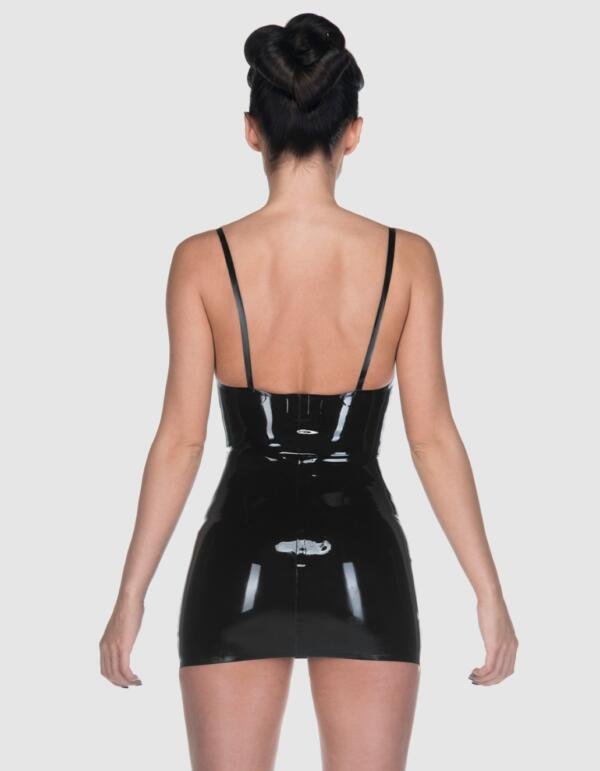 Sweetheart Neckline Latex Mini Dress with Bow Accent