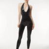 Sleek Halter Neck Black Latex Jumpsuit – Glossy Second-Skin Fit