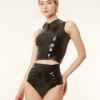 Latex Sleeveless Zip-Back Crop Top with Classic Collar