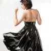 Glossy Black Halter Latex Circle Skirt Dress – Backless Flare Design
