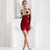 BDSM Open Bust Red and Black Latex Mini Dress with Zipper