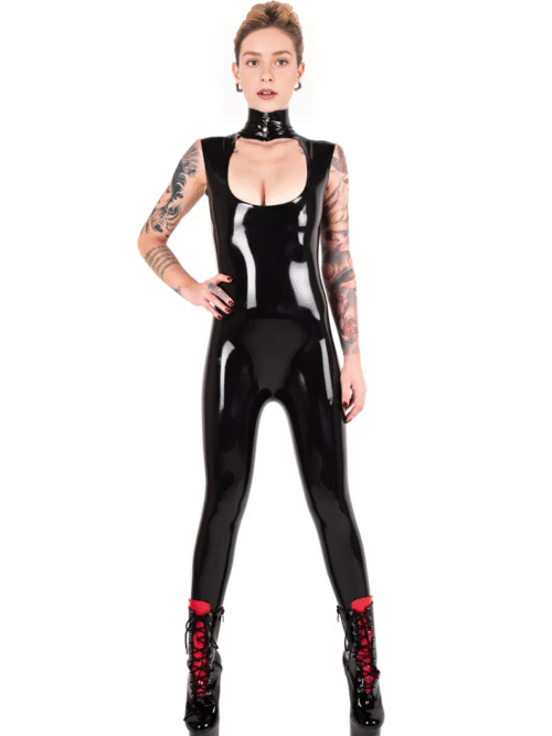 Empowered Latex Catsuit with Neck Entry and Cleavage Cutout – Handmade 100% Natural Rubber