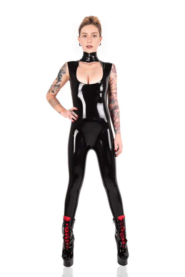 Empowered Latex Catsuit with Neck Entry and Cleavage Cutout – Handmade 100% Natural Rubber