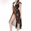 Vivian Latex Buckled Cloak with High-Low Hem and Futuristic Sleeves