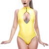 Vega Latex Leotard with Cut-Out Cleavage and High Collar – Yellow