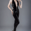 Backless Deep-V Latex Catsuit with Halter Neck and 3-Way Zipper