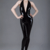Backless Deep-V Latex Catsuit with Halter Neck and 3-Way Zipper