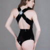 Sexy Cross-Back Latex Bodysuit with Plunging V-Neck and Brazilian Cut
