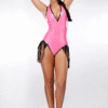 Perdita Pink Latex Halterneck Bodysuit with Fringe Details
