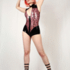 Leopard Print Sleeveless Latex Bodysuit with Deep Chest Cutout and 3-Way Zipper