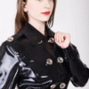 DeLuxe Military-Inspired Latex Trench Coat with Belted Waist
