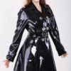 DeLuxe Military-Inspired Latex Trench Coat with Belted Waist