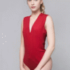 Crush Red Latex Bodysuit with V-Neck and Back Cut-Out